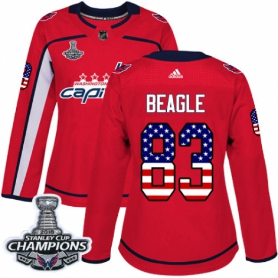 Women's Adidas Washington Capitals 83 Jay Beagle Authentic Red USA Flag Fashion 2018 Stanley Cup Final Champions NHL Jersey