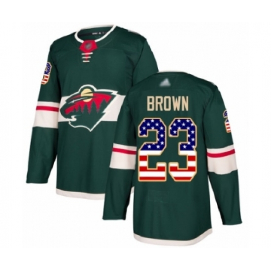 Youth Minnesota Wild 23 J.T. Brown Authentic Green USA Flag Fashion Hockey Jersey