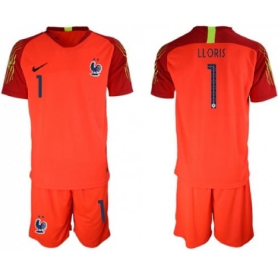 France 1 LLORIS Red Goalkeeper Soccer Country Jersey