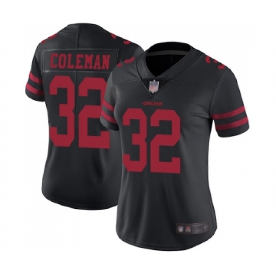Women's San Francisco 49ers 32 Tevin Coleman Black Vapor Untouchable Limited Player Football Jersey