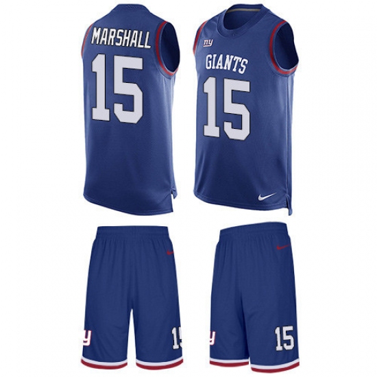 Men's Nike New York Giants 15 Brandon Marshall Limited Royal Blue Tank Top Suit NFL Jersey