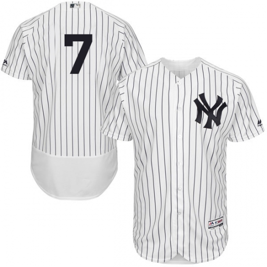 Men's Majestic New York Yankees 7 Mickey Mantle White Home Flex Base Authentic Collection MLB Jersey