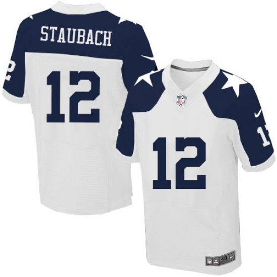 Men's Nike Dallas Cowboys 12 Roger Staubach Elite White Throwback Alternate NFL Jersey