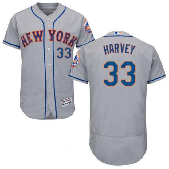 Men's Majestic New York Mets 33 Matt Harvey Grey Road Flex Base Authentic Collection MLB Jersey