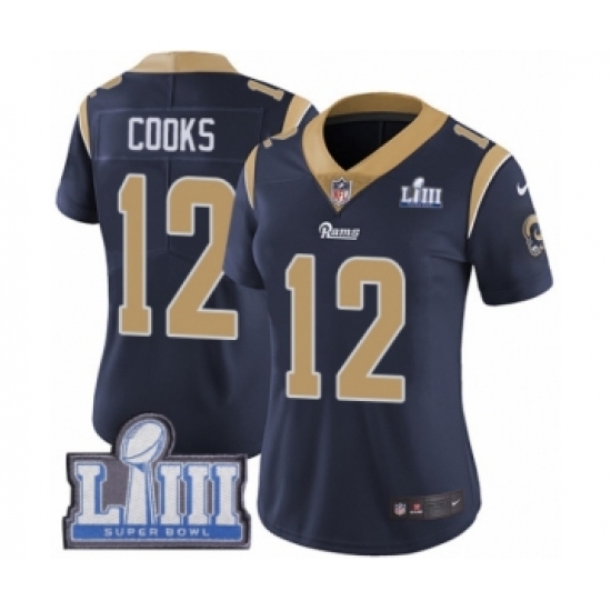 Women's Nike Los Angeles Rams 12 Brandin Cooks Navy Blue Team Color Vapor Untouchable Limited Player Super Bowl LIII Bound NFL Jersey