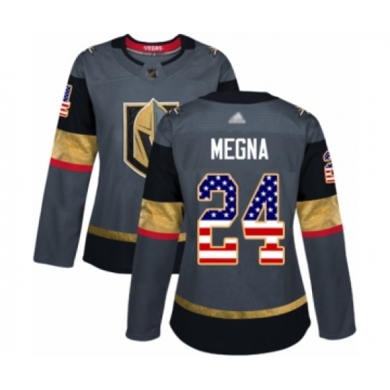 Women's Vegas Golden Knights 24 Jaycob Megna Authentic Gray USA Flag Fashion Hockey Jersey
