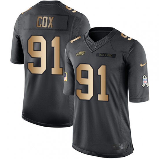 Men's Nike Philadelphia Eagles 91 Fletcher Cox Limited Black/Gold Salute to Service NFL Jersey