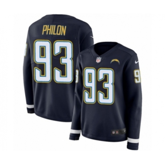 Women's Nike Los Angeles Chargers 93 Darius Philon Limited Navy Blue Therma Long Sleeve NFL Jersey