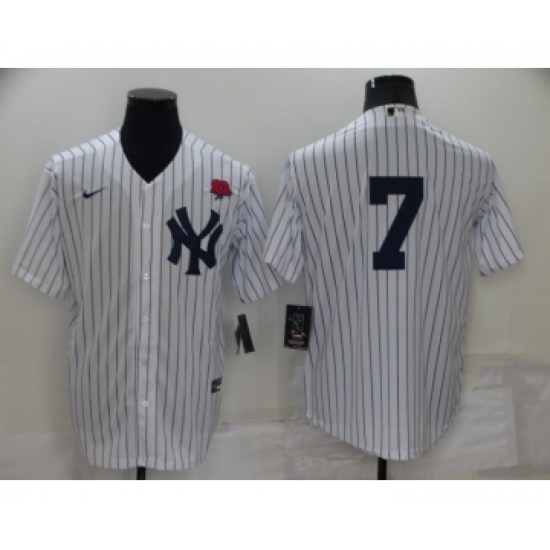 Men's New York Yankees 7 Mickey Mantle White No Name Stitched Rose Nike Cool Base Throwback Jersey