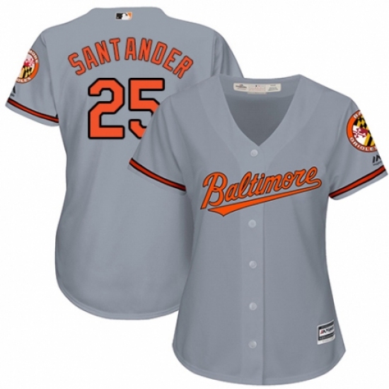Women's Majestic Baltimore Orioles 25 Anthony Santander Replica Grey Road Cool Base MLB Jersey