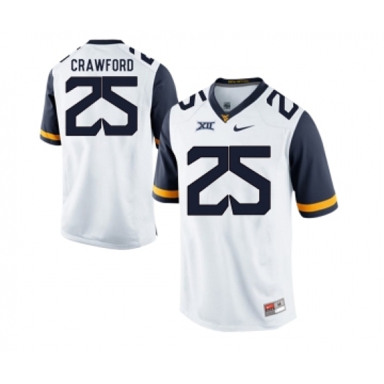 West Virginia Mountaineers 25 Justin Crawford White College Football Jersey