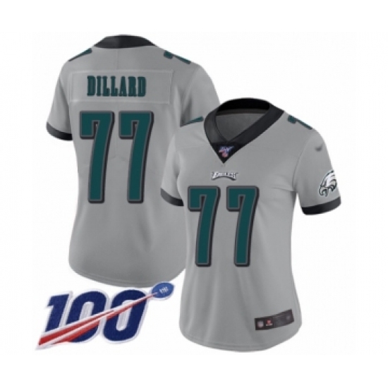 Women's Philadelphia Eagles 77 Andre Dillard Limited Silver Inverted Legend 100th Season Football Jersey