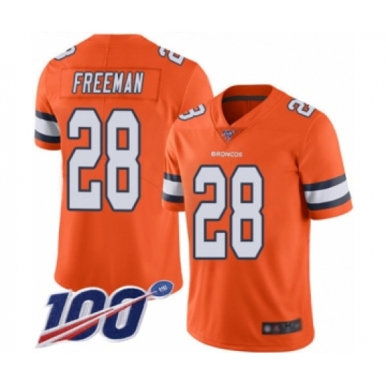 Men's Denver Broncos 28 Royce Freeman Limited Orange Rush Vapor Untouchable 100th Season Football Jersey