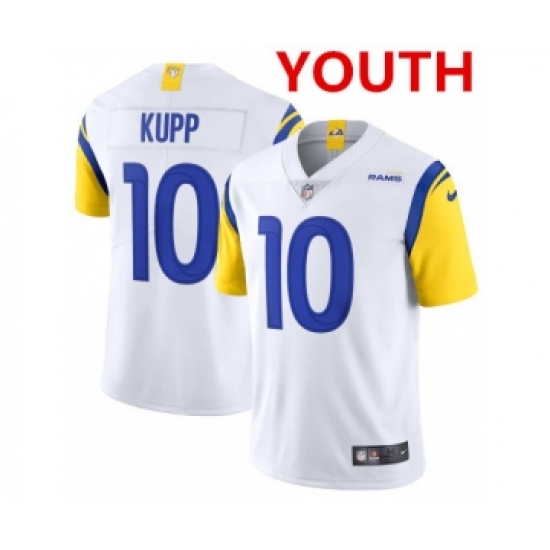 Youth Los Angeles Rams 10 Cooper Kupp 2021 White Vapor Untouchable Limited Alternate Stitched NFL Jersey