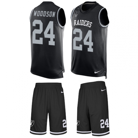 Men's Nike Oakland Raiders 24 Charles Woodson Limited Black Tank Top Suit NFL Jersey