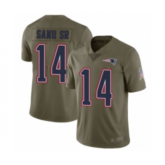 Men's New England Patriots 14 Mohamed Sanu Sr Limited Olive 2017 Salute to Service Football Jersey