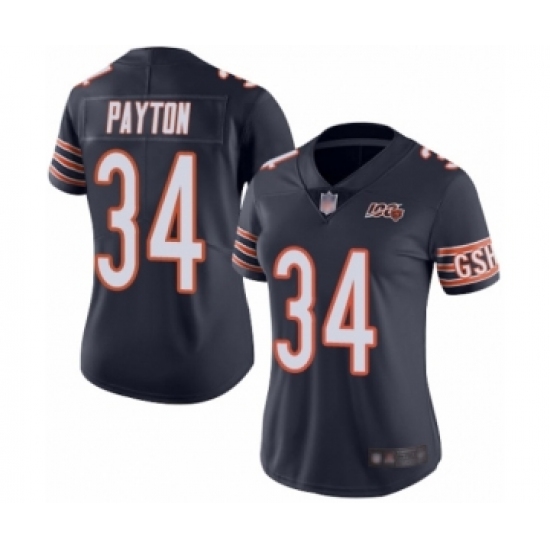 Women's Chicago Bears 34 Walter Payton Navy Blue Team Color 100th Season Limited Football Jersey