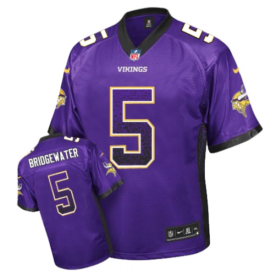 Men's Nike Minnesota Vikings 5 Teddy Bridgewater Elite Purple Drift Fashion NFL Jersey