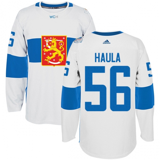 Men's Adidas Team Finland 56 Erik Haula Premier White Home 2016 World Cup of Hockey Jersey