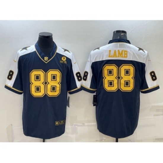 Men's Dallas Cowboys 88 CeeDee Lamb Navy Gold Edition With 1960 Patch Limited Stitched Football Jersey