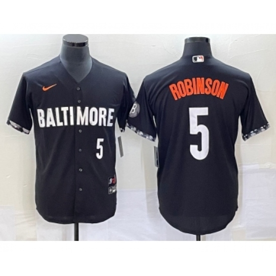 Men's Baltimore Orioles 5 Brooks Robinson Number Black 2023 City Connect Cool Base Stitched Jersey 1