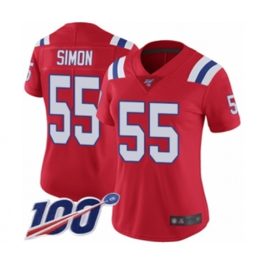 Women's New England Patriots 55 John Simon Red Alternate Vapor Untouchable Limited Player 100th Season Football Jersey