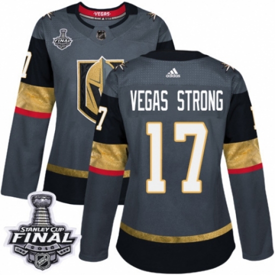 Women's Adidas Vegas Golden Knights 17 Vegas Strong Authentic Gray Home 2018 Stanley Cup Final NHL Jersey