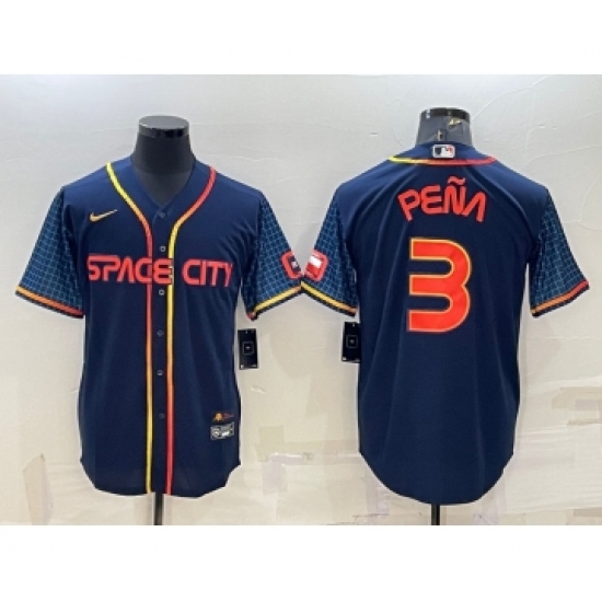Men's Houston Astros 3 Jeremy Pena 2022 Navy Blue City Connect Cool Base Stitched Jersey
