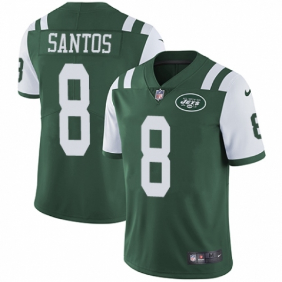Men's Nike New York Jets 8 Cairo Santos Green Team Color Vapor Untouchable Limited Player NFL Jersey