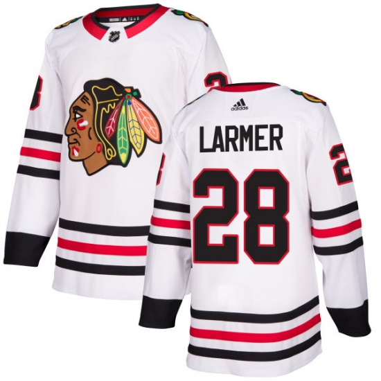 Men's Adidas Chicago Blackhawks 28 Steve Larmer Authentic White Away NHL Jersey