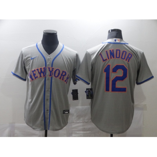 Men's Nike New York Mets 12 Francisco Lindor Gray Jersey