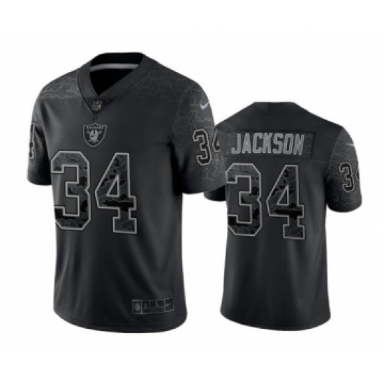 Men's Las Vegas Raiders 34 Bo Jackson Black Reflective Limited Stitched Football Jersey