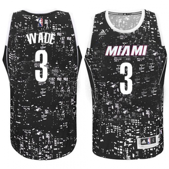Men's Adidas Miami Heat 3 Dwyane Wade Authentic Black City Light NBA Jersey