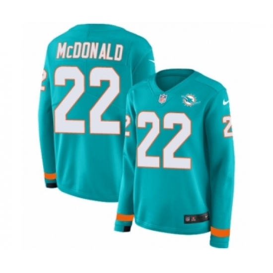 Women's Nike Miami Dolphins 22 T.J. McDonald Limited Aqua Therma Long Sleeve NFL Jersey