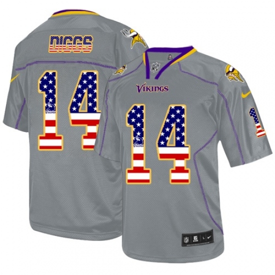 Men's Nike Minnesota Vikings 14 Stefon Diggs Elite Grey USA Flag Fashion NFL Jersey