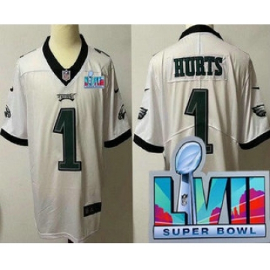 Youth Philadelphia Eagles 1 Jalen Hurts Limited White Super Bowl LVII Vapor Jersey