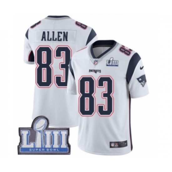 Men's Nike New England Patriots 83 Dwayne Allen White Vapor Untouchable Limited Player Super Bowl LIII Bound NFL Jersey