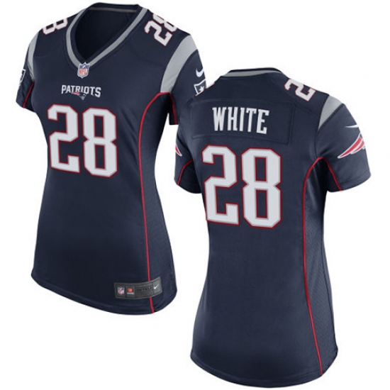 Women's Nike New England Patriots 28 James White Game Navy Blue Team Color NFL Jersey