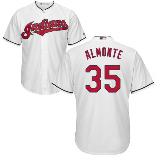 Youth Majestic Cleveland Indians 35 Abraham Almonte Replica White Home Cool Base MLB Jersey
