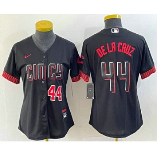 Women's Nike Cincinnati Reds 44 Elly De La Cruz Number Black 2023 City Connect Cool Base Stitched Baseball Jersey