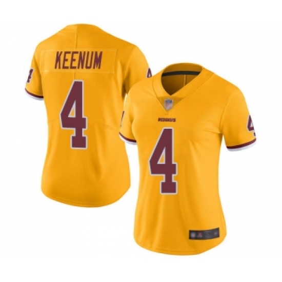 Women's Washington Redskins 4 Case Keenum Limited Gold Rush Vapor Untouchable Football Jersey