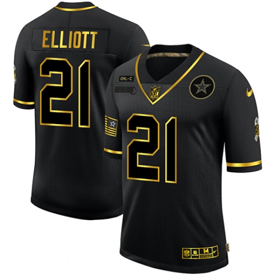 Men's Dallas Cowboys 21 Ezekiel Elliott Olive Gold Nike 2020 Salute To Service Limited Jersey