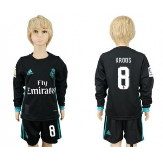 Real Madrid 8 Kroos Away Long Sleeves Kid Soccer Club Jersey