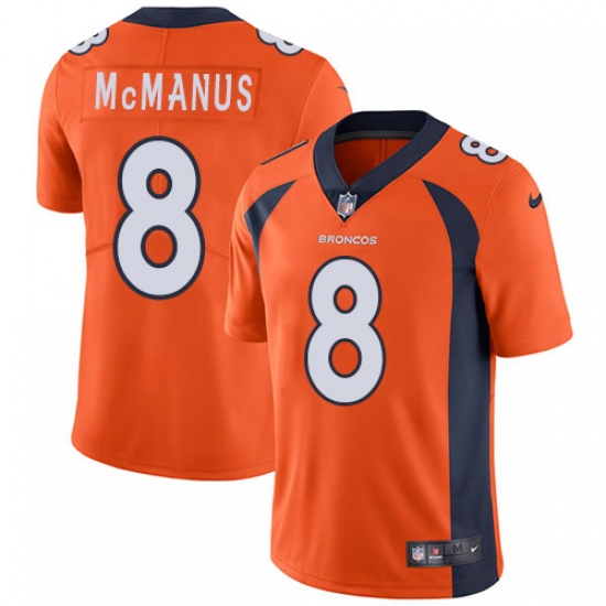 Men's Nike Denver Broncos 8 Brandon McManus Orange Team Color Vapor Untouchable Limited Player NFL Jersey
