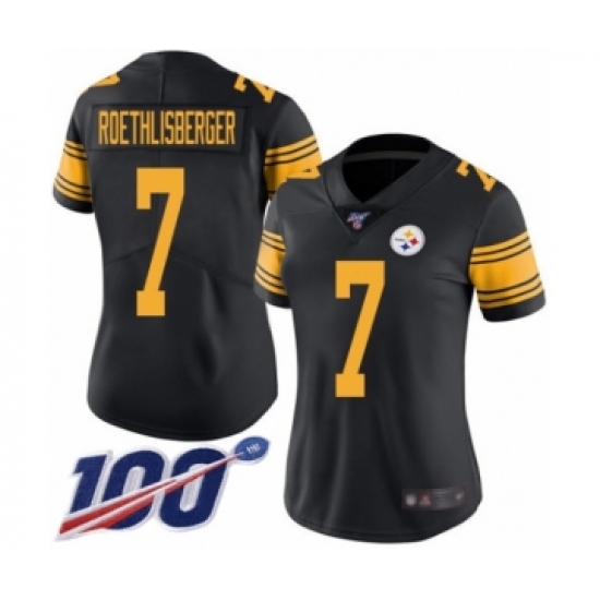Women's Pittsburgh Steelers 7 Ben Roethlisberger Limited Black Rush Vapor Untouchable 100th Season Football Jersey