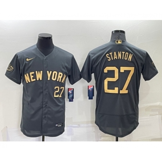 Men's New York Yankees 27 Giancarlo Stanton Number Grey 2022 All Star Stitched Flex Base Nike Jersey