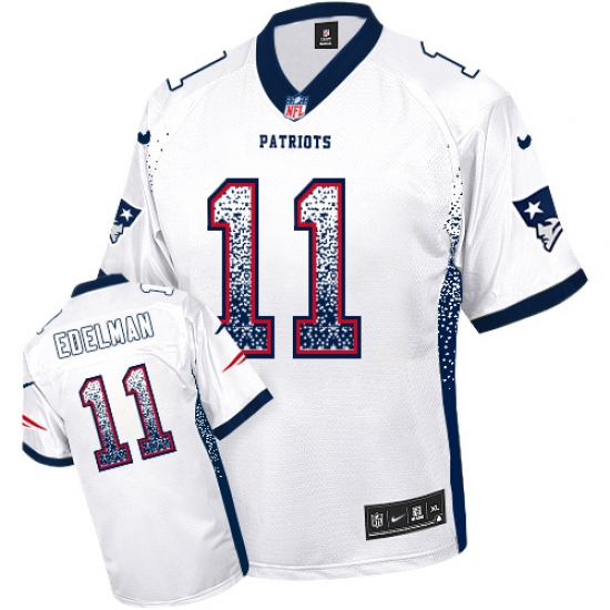 Men's Nike New England Patriots 11 Julian Edelman Elite White Drift Fashion NFL Jersey