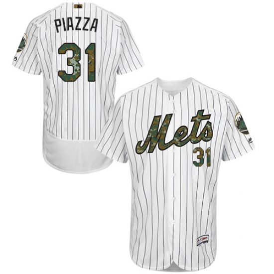 Men's Majestic New York Mets 31 Mike Piazza Authentic White 2016 Memorial Day Fashion Flex Base MLB Jersey