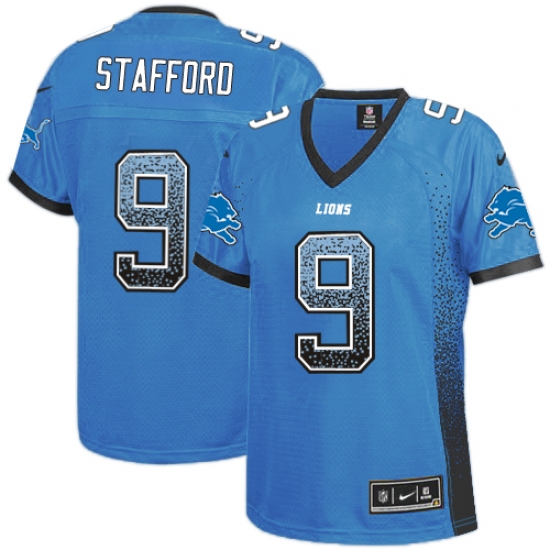 Women's Nike Detroit Lions 9 Matthew Stafford Elite Light Blue Drift Fashion NFL Jersey
