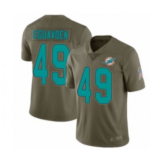 Men's Miami Dolphins 49 Sam Eguavoen Limited Olive 2017 Salute to Service Football Jersey